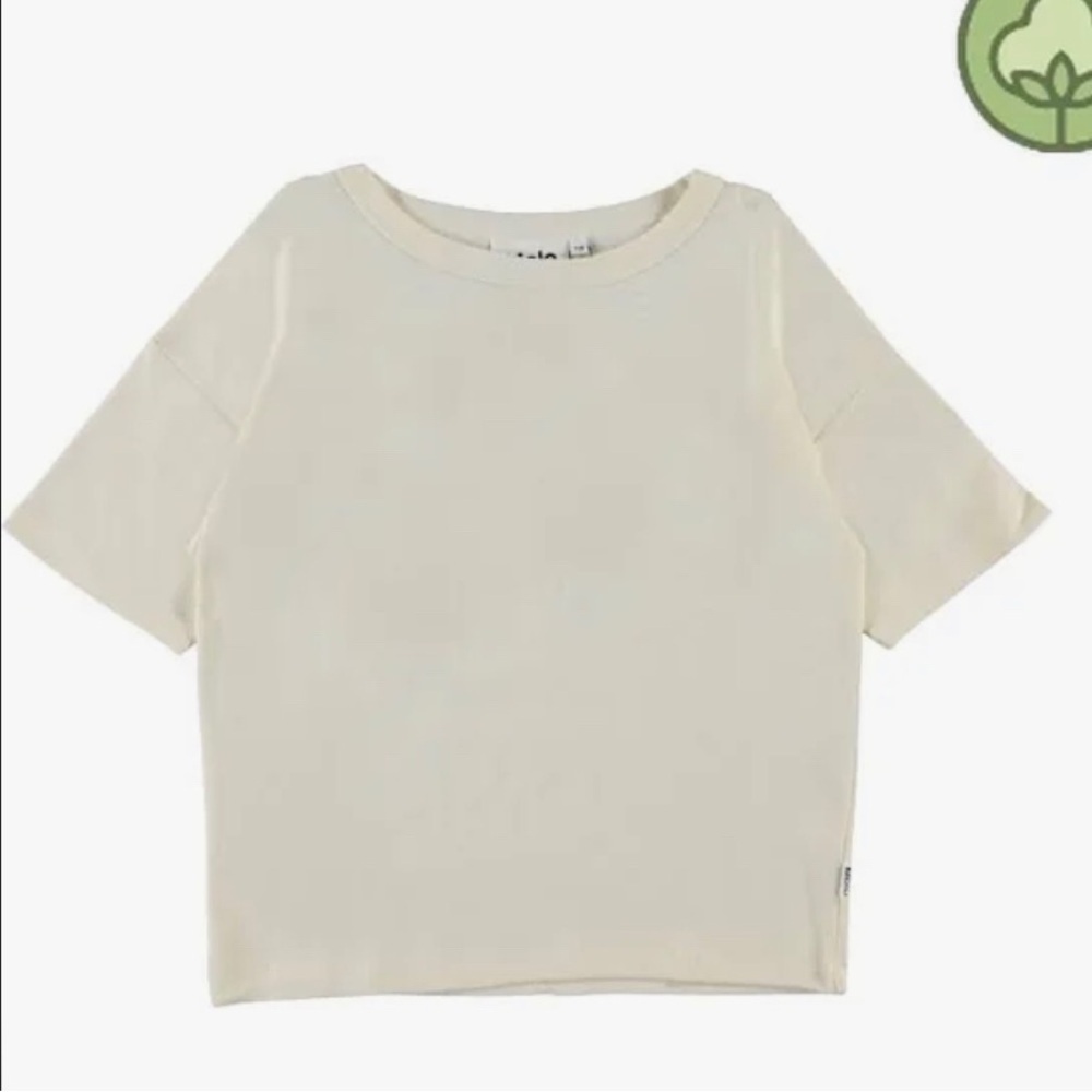 Molo Cream Short Sleeve Tee in pearled ivory. Euro 164 and euro 152